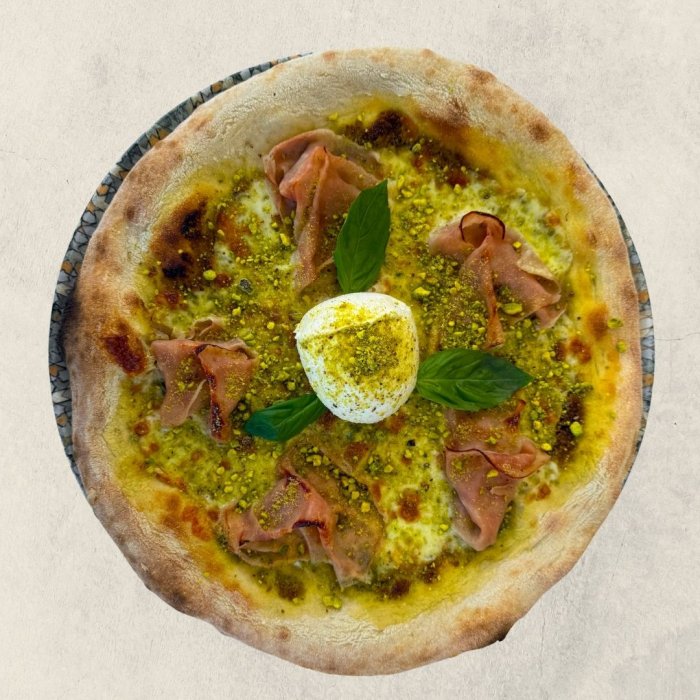 Pizza pistachio-prosciutto cotto